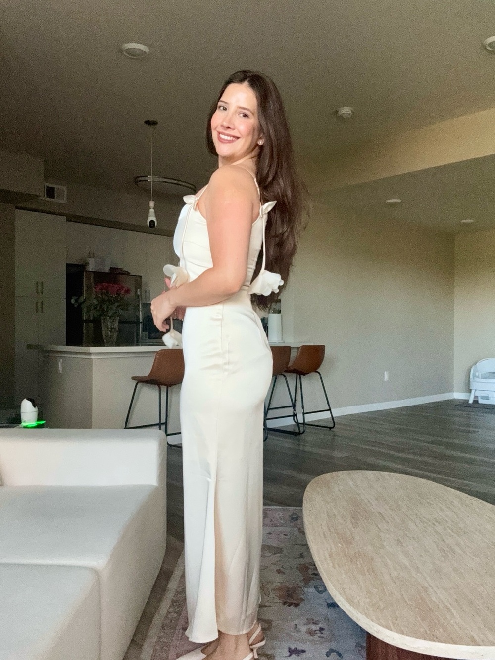 Chicwish Cream Bow-Shoulder Midi Dress